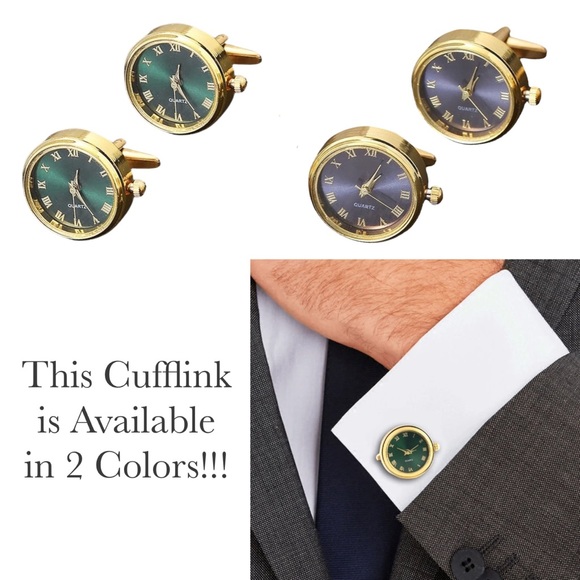 Emerald Green and Gold Quartz Watch Cufflinks - Picture 16 of 16